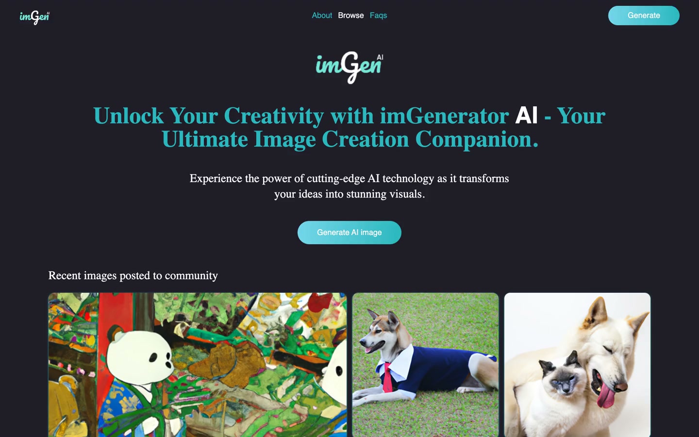 imGenerator AI home page